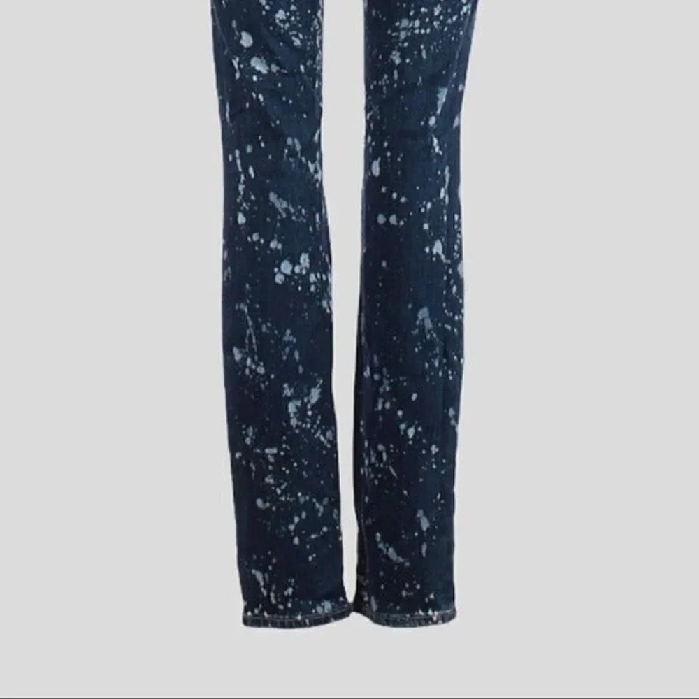 Paige Edgemont Acid Paint Splatter Moto Zip Distressed Skinny Jeans 25 Low Rise
